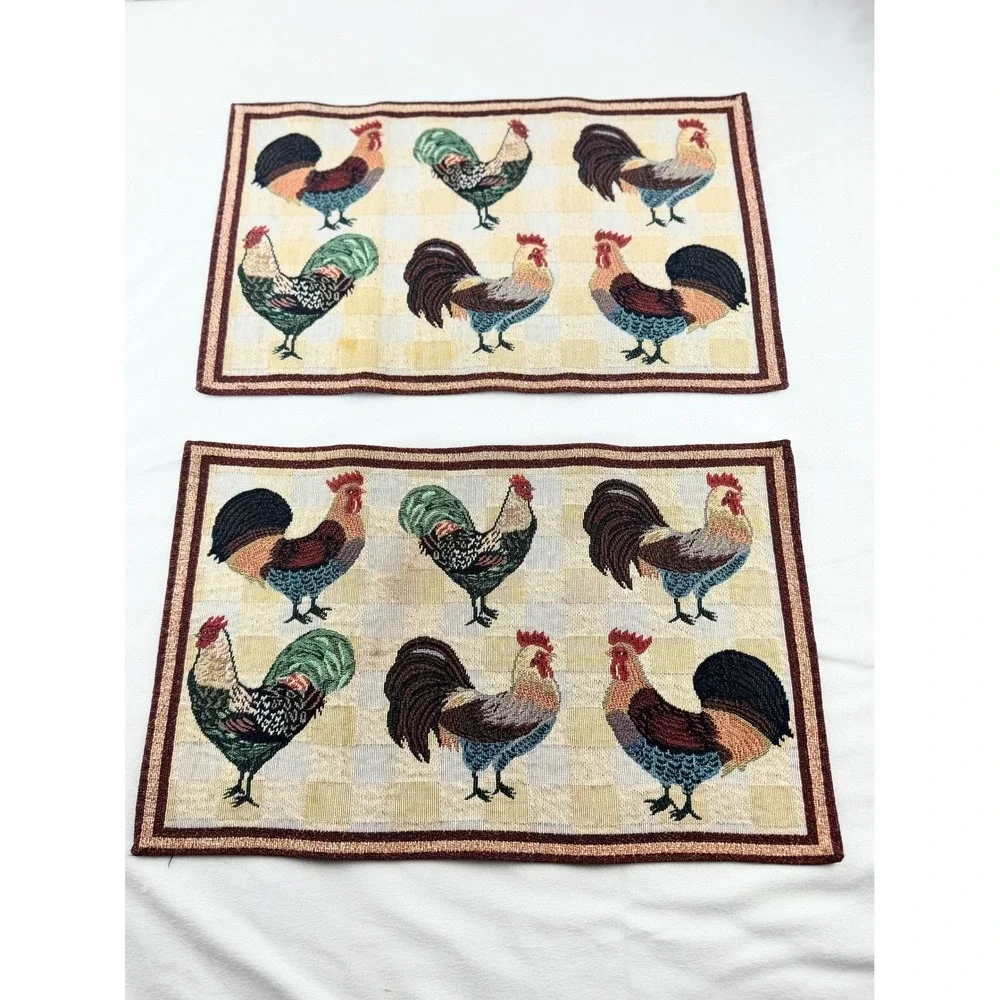 Vintage Rooster Tapestry Placemats Set of 2‎ Farmhouse Table Mats